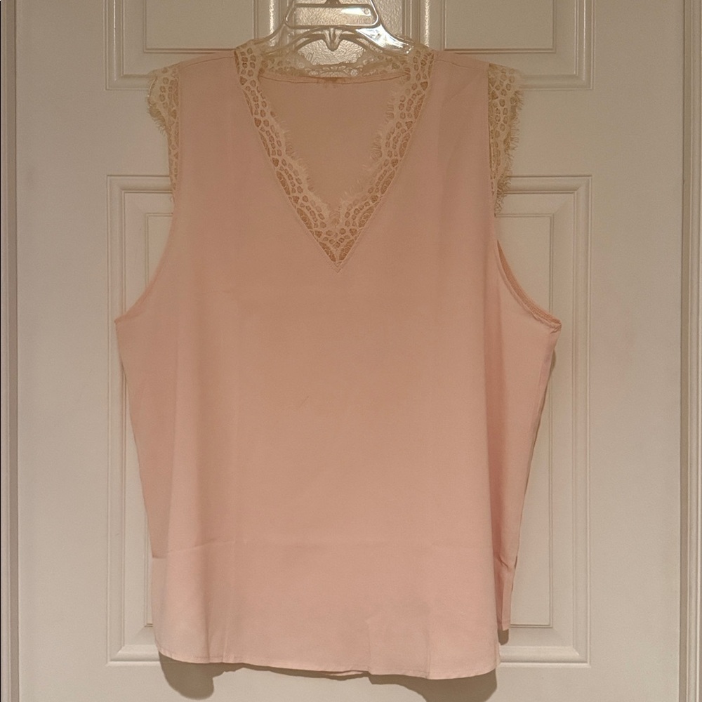Pink Lace Trim Sleeveless Top
